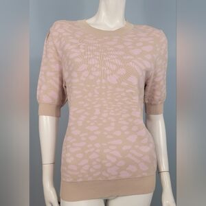 Lucca animal print pink tan knit short sleeves sweater size medium